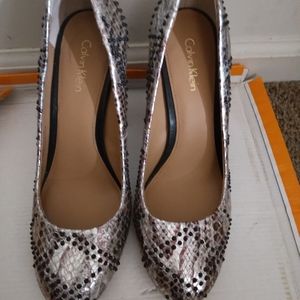 Calvin Klein snakeskin silver metallic shoe